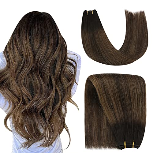 YoungSee Brown Human Hair Weft Extensions 16inch Darkest Brown Balayage  Medium Brown Human Hair Weft Extensions One Piece Sew in