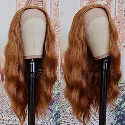 Maycaur Lace Front Wigs Long Wavy Hair Ginger Color #30B Synthetic Wigs for Black Women Natural Color Half Hand Tied Heat Resist