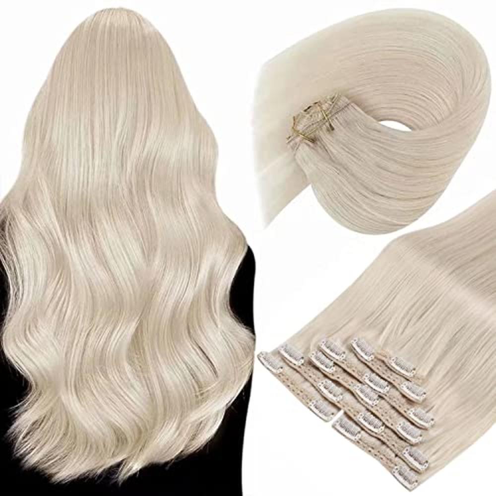 Sunny Hair Sunny Clip in Hair Extensions Full Head Invisible Clip in Blonde Hair  Extensions Human Hair 7pcs 120g 22 inch Platinum Blonde Hu