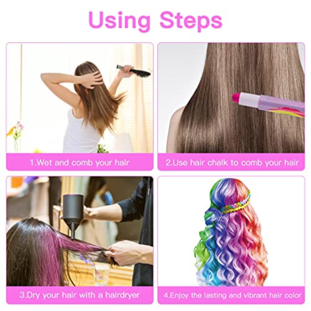 MSDADA Hair Chalk Pens Gifts Toys-12 Color Kids Temporary Hair Color Chalk  for Kids Girls-