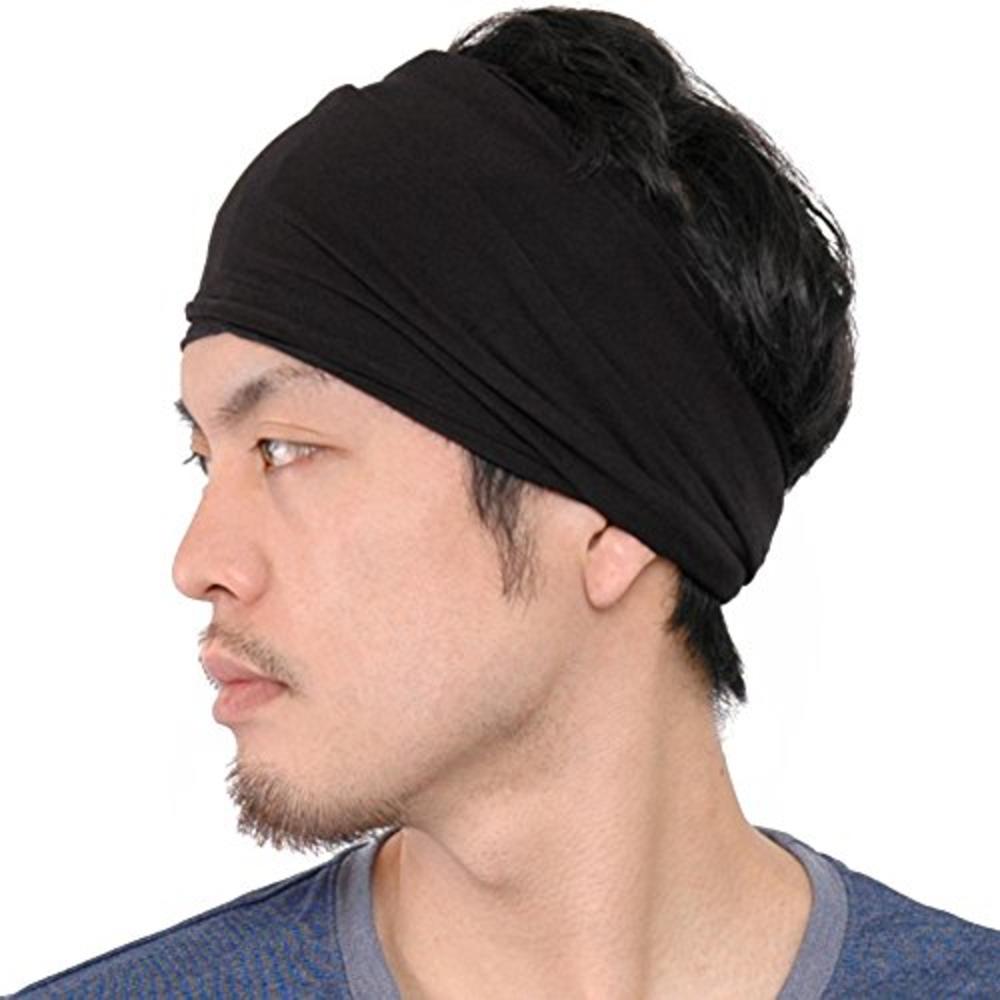 Charm CHARM Mens Womens Elastic Bandana Headband Japanese Long Hair Dreads  Head Wrap Black