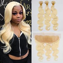 Aprilhair Pre-plucked #613 Platinum Blonde 3 Bundles With 13x4 Lace Frontal Ear To Ear Closure Unprocessed Brazilian Virgin Huma
