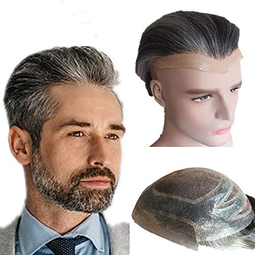 Grey hair Toupee for men Hair pieces for men . European virgin human  hair replacement system for men, 10 x 8 human hair tou