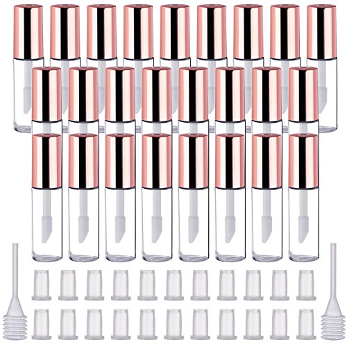 Pangda 25 Pack 1.2 mL Empty Lip Gloss Tubes Containers, Clear Mini Refillable Lip Balm Bottles with Rubber Inserts and Transfer 