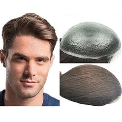 N.L.W. PU Skin Toupee for Men, N.L.W. European Human Hair Pieces for Men with 10 x 8 PU Thin 0.04cm Skin, #4 Light Brown