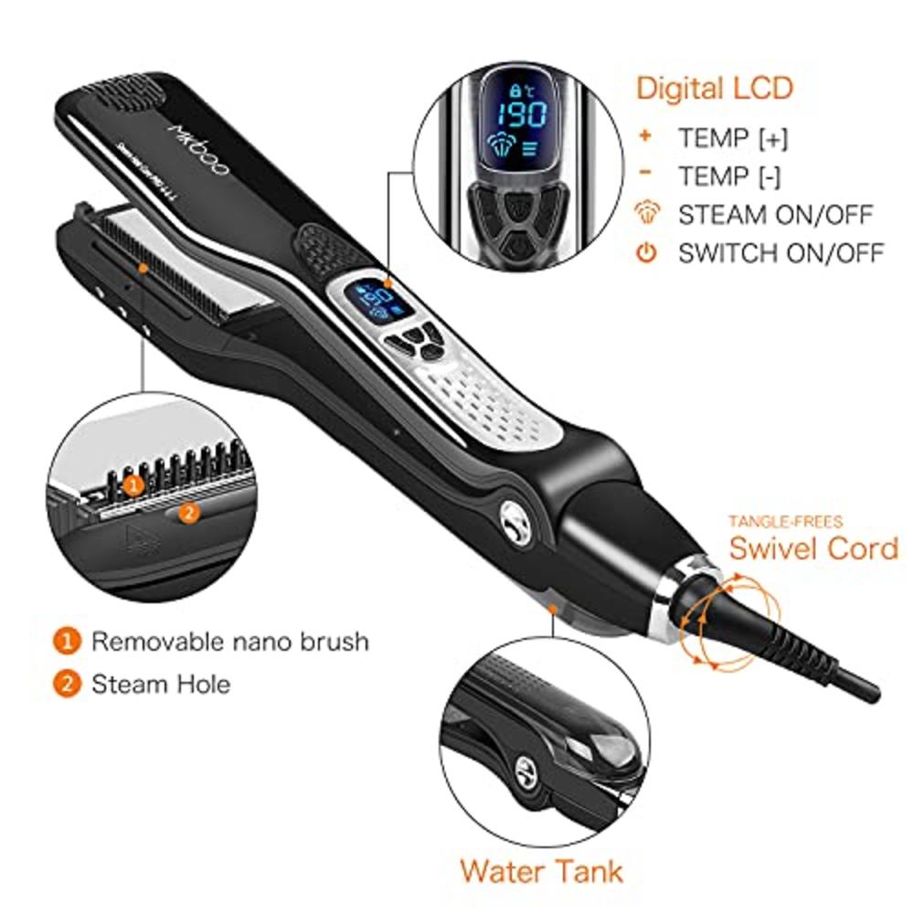 MKBOO Hair Straightener with Steam,Salon Professional Nano Titanium Ceramic Steam Flat Iron with Removable Comb+Digital LCD+5 Le