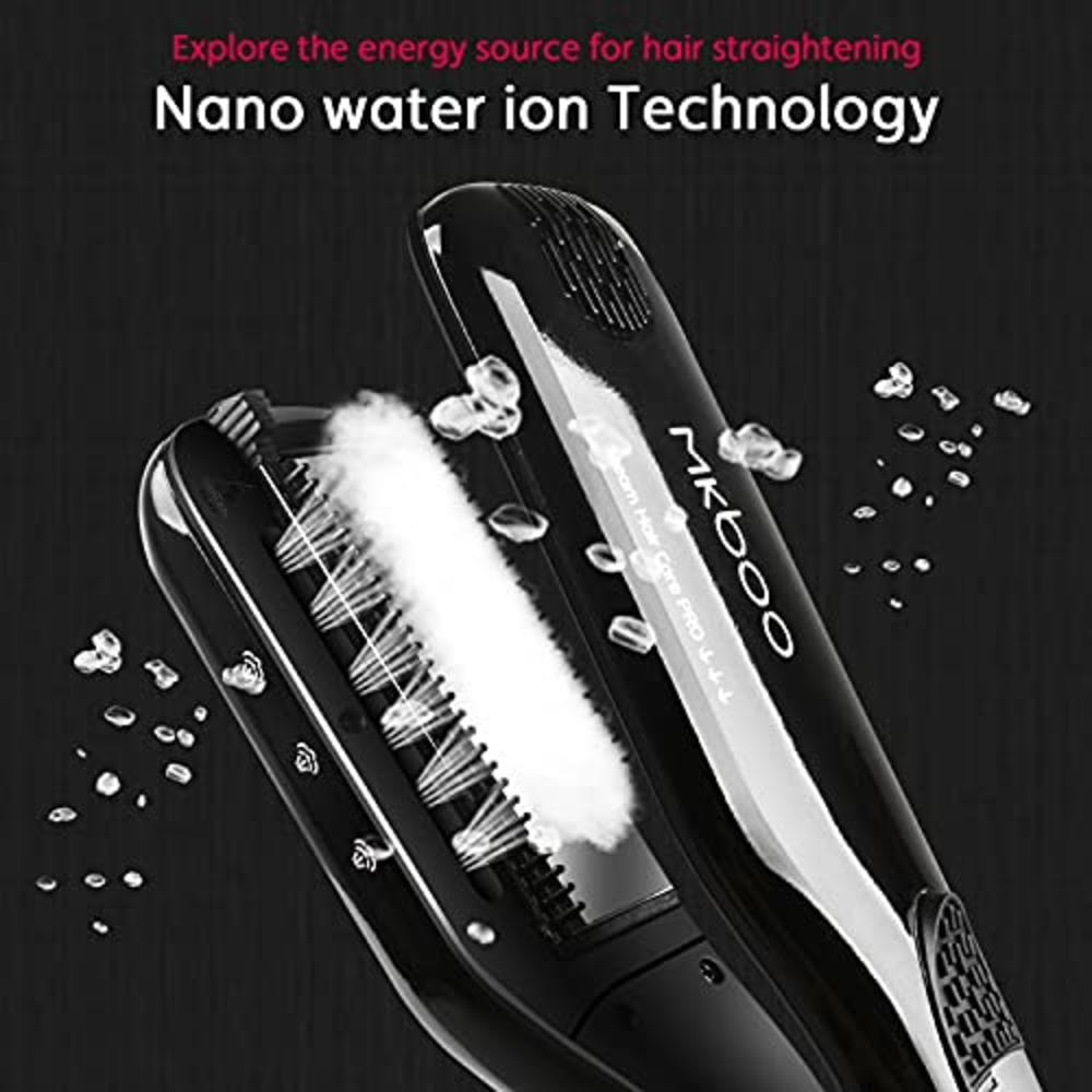 MKBOO Hair Straightener with Steam,Salon Professional Nano Titanium Ceramic Steam Flat Iron with Removable Comb+Digital LCD+5 Le