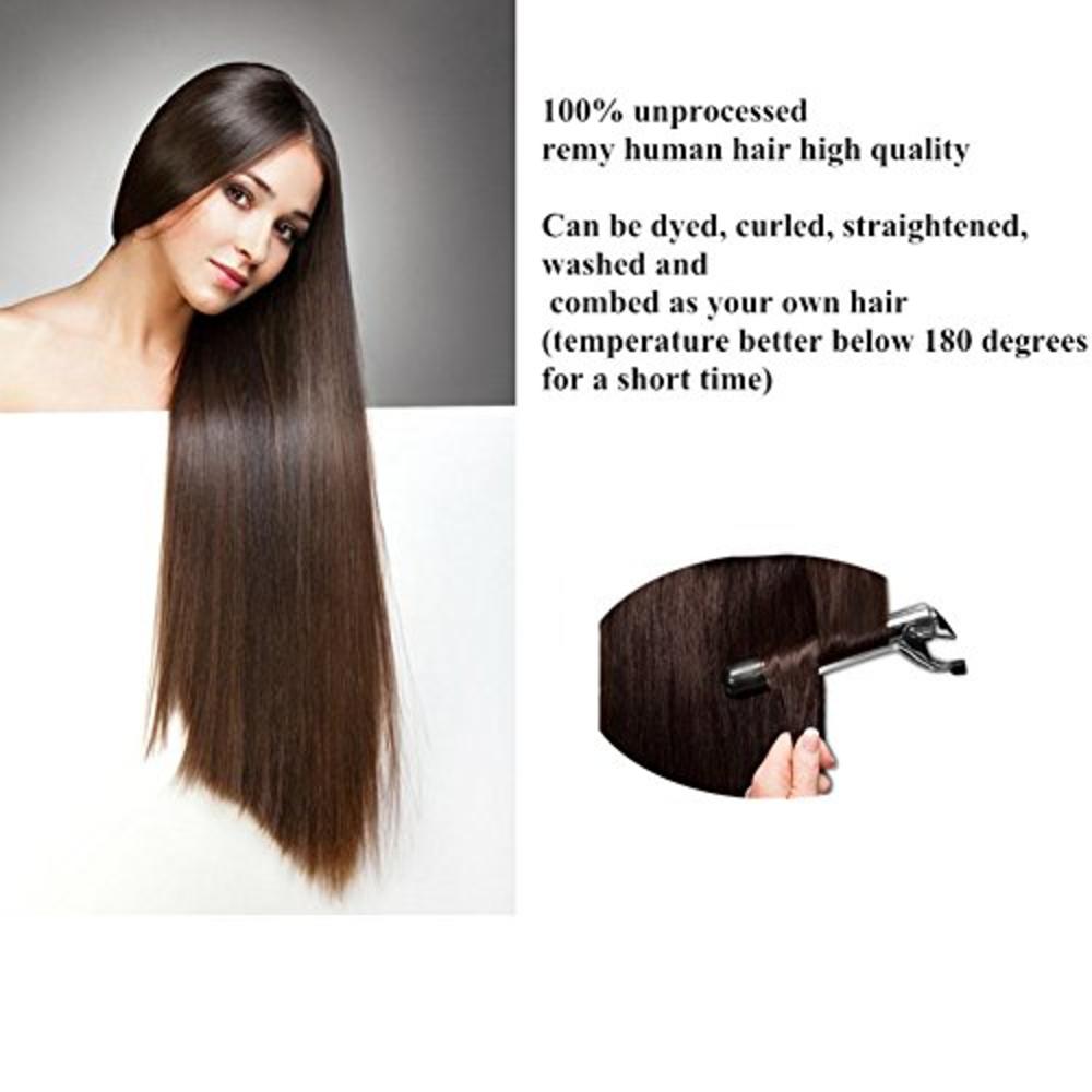 Lovbite 20Inch Straight Human Hair Extensions Clip in Hair Double Weft Clip  in Human Hair Dark