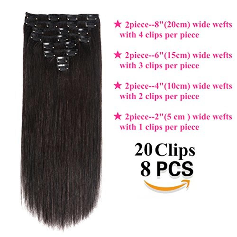 Lovbite Hair Extension Clip in Human Hair 16Inch 120Grams Straight Real  Thick Hair Extensions Natural Black