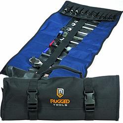Rugged Tools 32 Pocket Tool Roll Organizer - Wrench Organizer & Tool Pouch - Wrench Roll Includes Pouches for 10 Sockets - Roll Up Tool Bag f