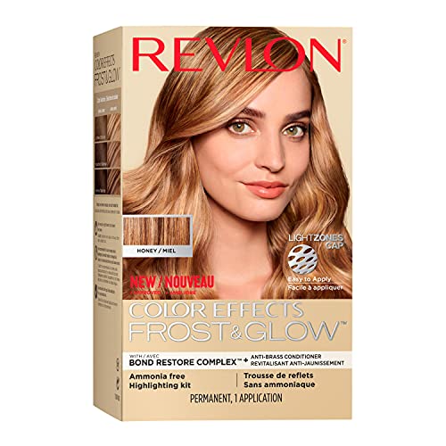 Revlon Color Effects Frost & Glow At-Home Hair Highlights Lightening Bleach Dye Kit, Easy Cap & Hook, with Anti-brass Violet Con