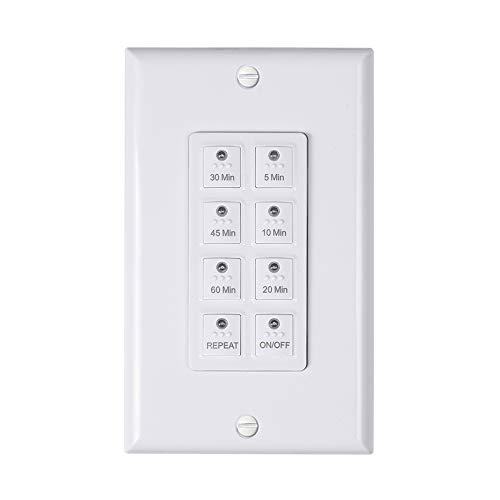 BN-LINK Countdown Digital in-Wall Timer Switch with Push Button 5-10-20-30-45-60mins, for Bathroom Fan ,in-Wall Light Timer, Neu