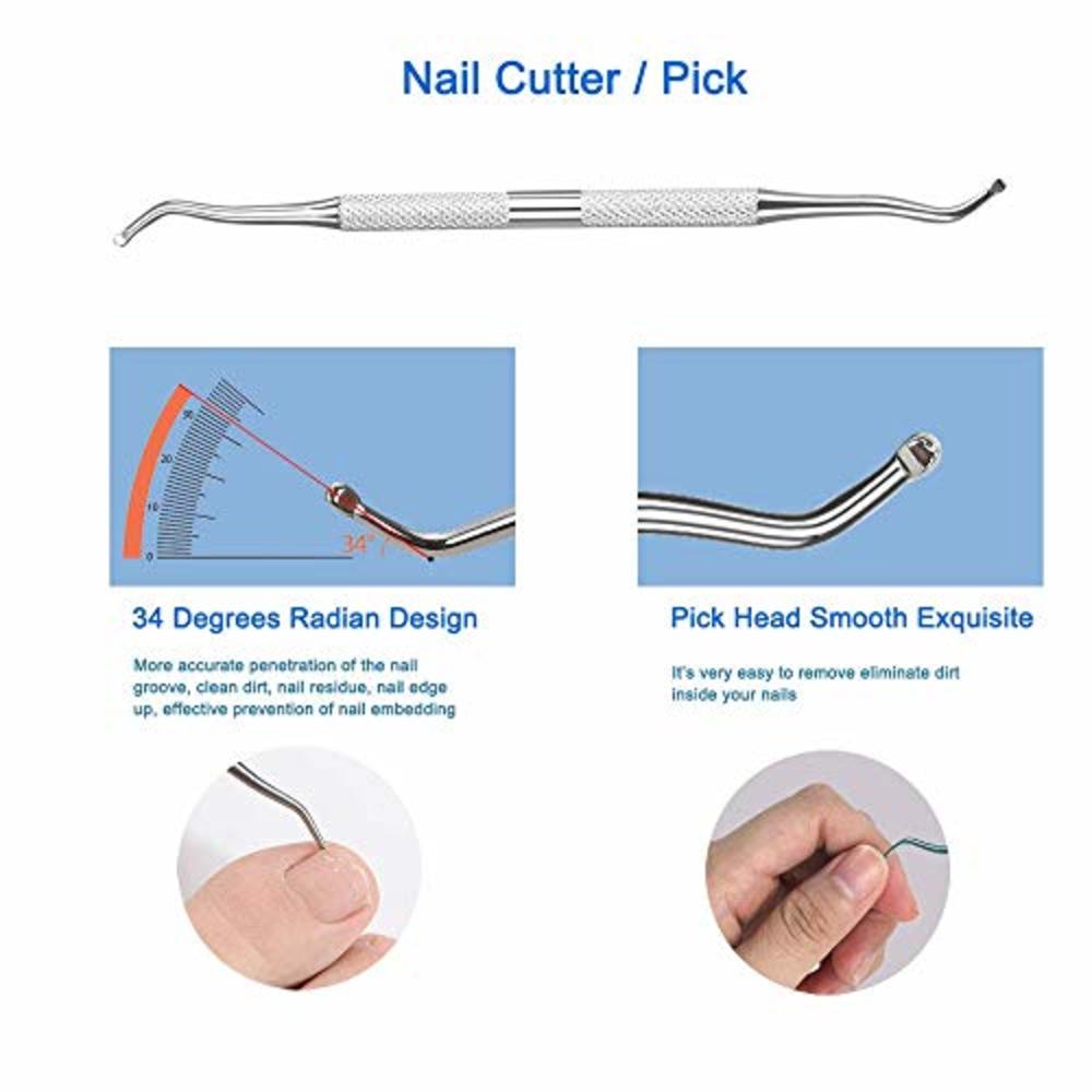 HIFAU 8PCS Premium Cuticle Nippers Pusher Manicure Tools Set, Professional Ingrown Toenail File, Cuticle Remover Trimmer Cutters