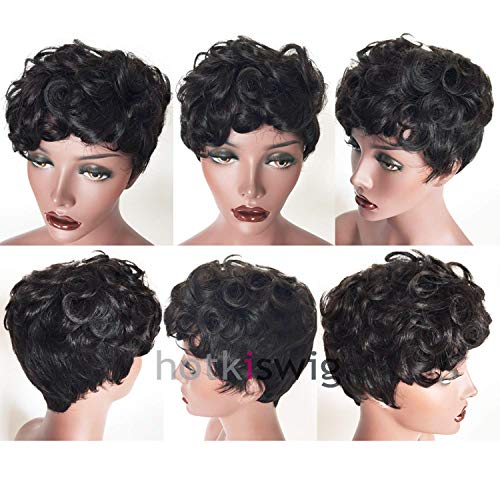 HOTKIS Short Curly Human Hair Wigs for Black Women Human Hair Short Wigs  Curly Pixie Wigs