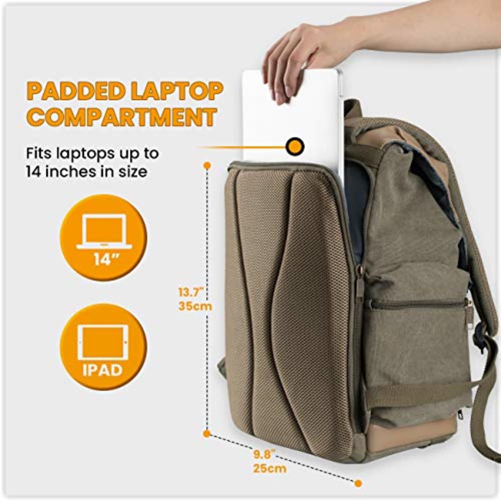 TARION Camera Backpack Canvas Camera Bag Photography Backpack for Women Men Photographer with Laptop Tripod Compartment Waterpro