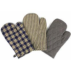 Rustic Covenant Woven Cotton Farmhouse Oven Mitts, Set of 3, 7 inches x 10.5 inches, Navy Blue/Natural Tan