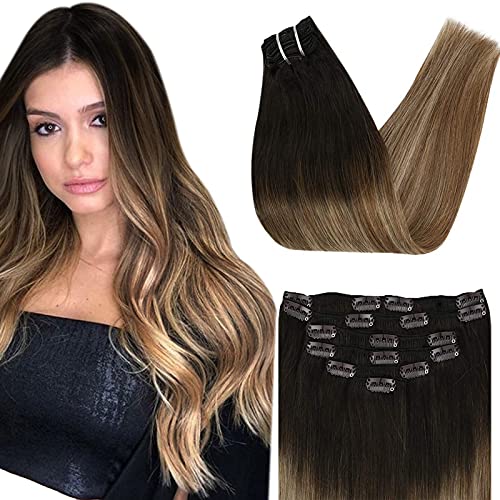 Ve Sunny VeSunny 24Inch Clip in Human Hair Extensions Color Darkest Brown  #2 Fading to Medium Brown #6 Highlights #24 Light Blonde Clip i