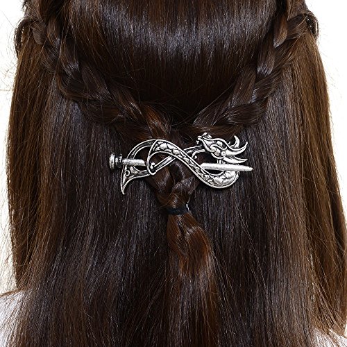 LQQQL Norse Celtic Wedding Hair Accessories-Viking Antique Silver Dragon Hair Sticks Hairpin Viking Hair Slide Hairpins Men Clips Hair