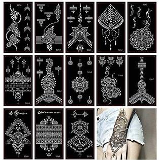 Xmasir Henna Tattoo Stencil / Glitter Temporary Tattoo Templates Set of 30 Sheets, Indian Henna Tattoo Sticker Kit For Body Hand temporary tattoo stencils