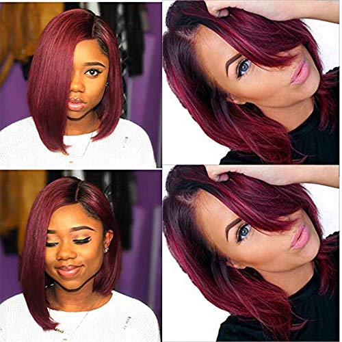 Hexuan 1B Burgundy 1b 99j Ombre Hair Wig Bob Wigs Lace Front Human Hair  Wigs with