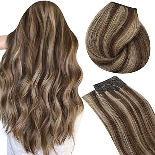 Sunny Hair Sunny Fishing Line Hair Extensions Brown Highlights Fishing Wire  Extensions #P4/27 Dark Brown Highlighted Caramel Blonde Fish Li