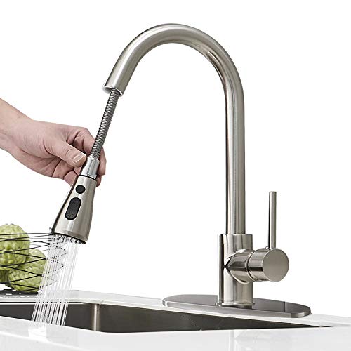 Hoimpro High Arc Matte Black Spring Kitchen Faucet with Pull Down Sprayer,  Rv Paint Black Kitchen Sink Faucet with Pull Out Spra