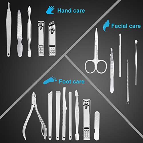 Yougai Manicure Set Nail Clippers Pedicure Kit -18 Pieces Stainless Steel Manicure Kit, Professional Grooming Kits, Nail Care Tools wit