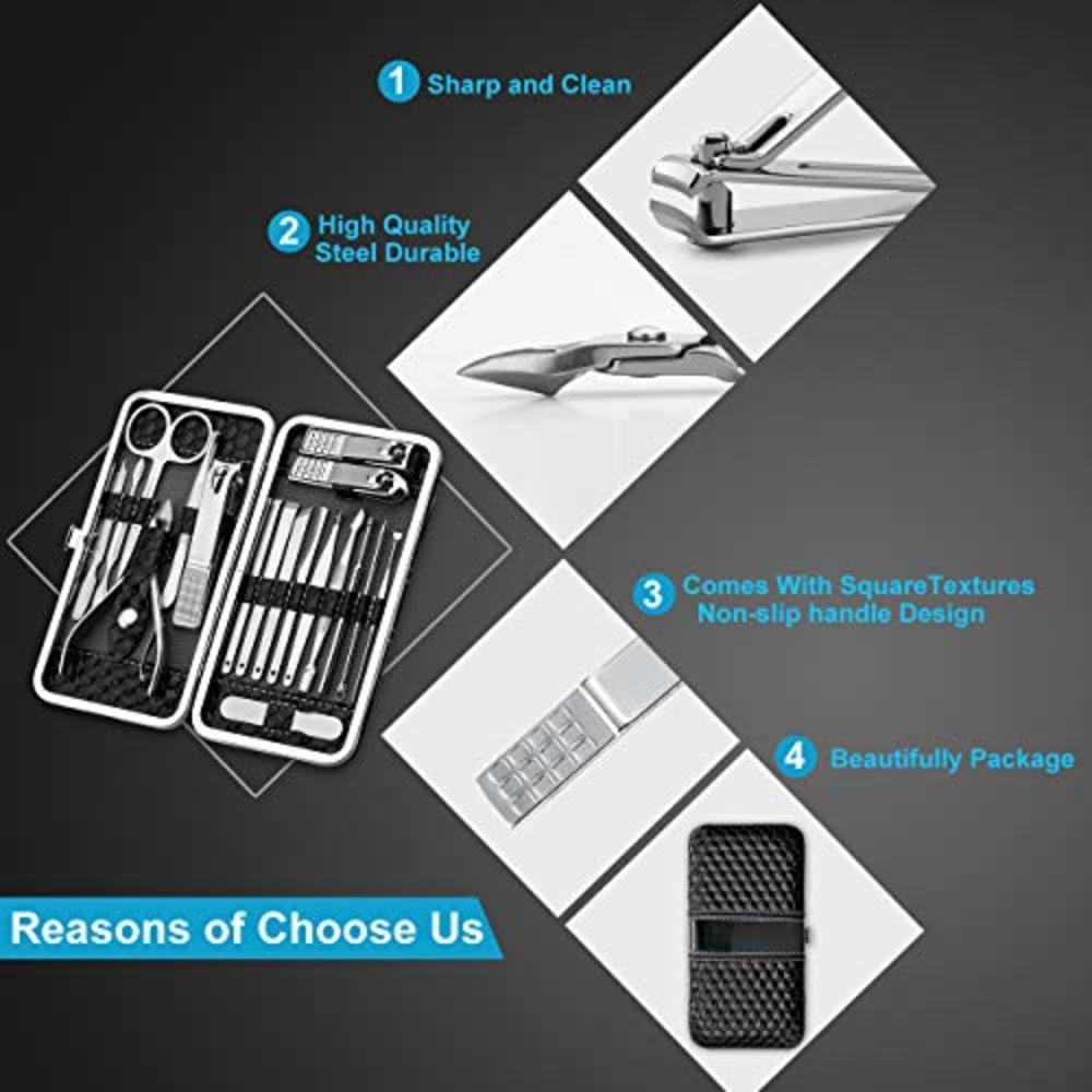 Yougai Manicure Set Nail Clippers Pedicure Kit -18 Pieces Stainless Steel Manicure Kit, Professional Grooming Kits, Nail Care Tools wit