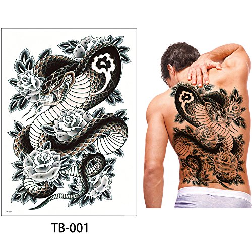 glaryyears 3 Sheets Temporary Waterproof Big Full Back Tattoo Sticker for Women Men Body Makeup Sexy