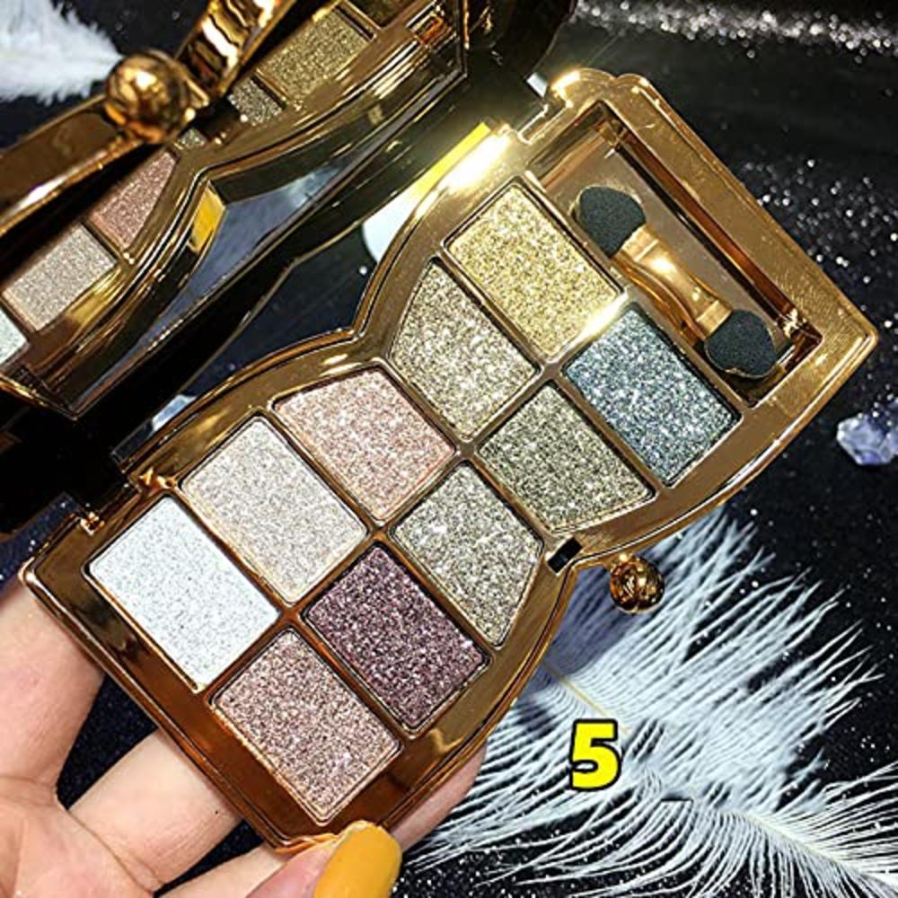 UIFCB Glitter Eyeshadow Palette,10 Colors Sparkle Shimmer Eye Shadow Highly Pigmented Long Lasting Makeup Set Gold (Type 5)