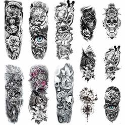Leoars Halloween Full Sleeve Temporary Tattoos Skull Eye Theme, Waterproof Skull Arm Tattoos Temporary and Extra Large Full Tattoo Slee