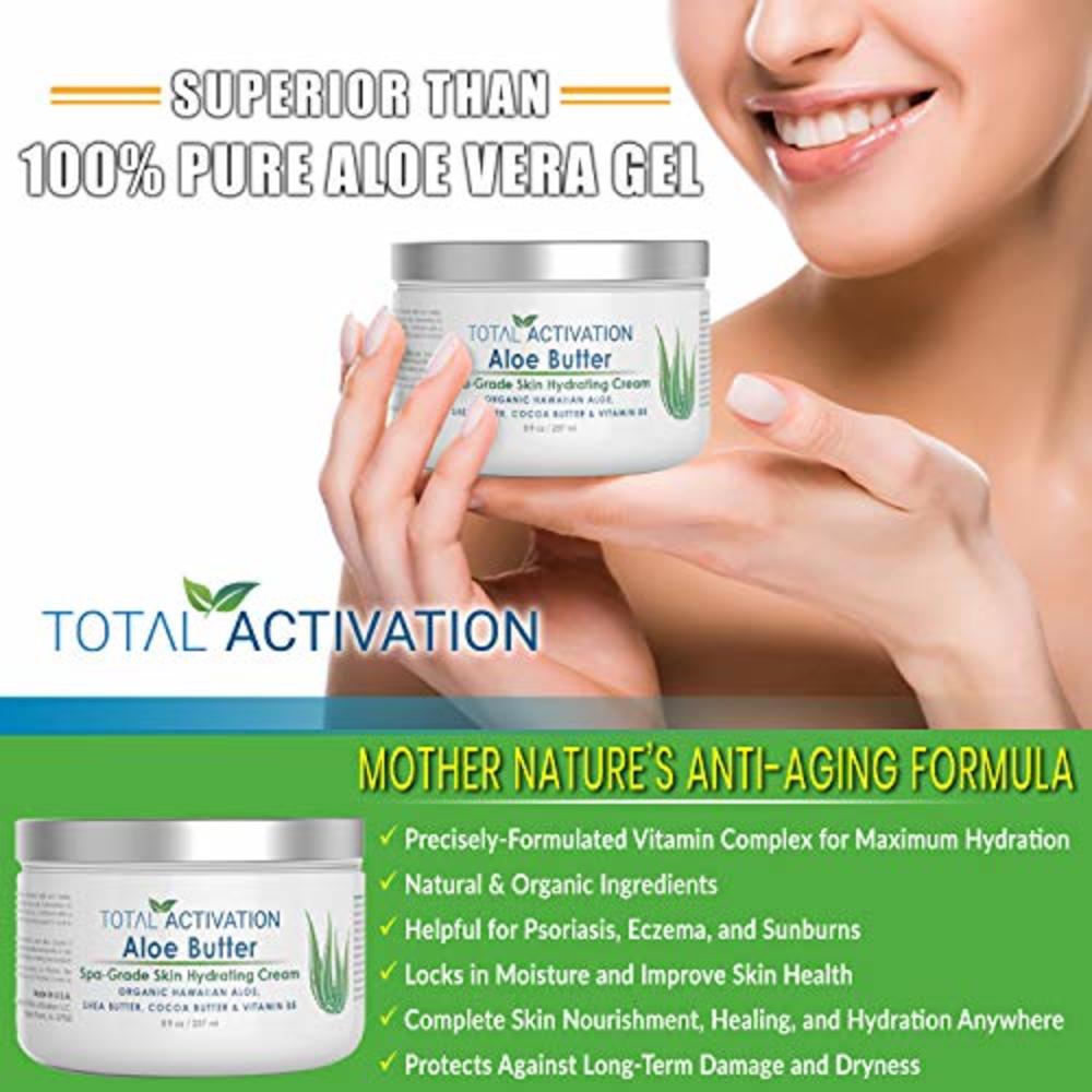 Total Activation Hawaiian Aloe Vera Face & Body Moisturizer & Night Cream for Sunburn Relief Compare With Aloe Vera Gel 100 Percent Pure, Face Lo