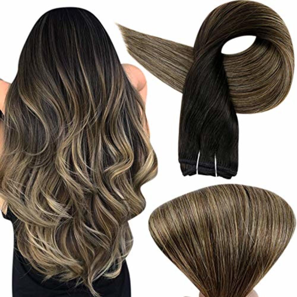 Full Shine Weft Hair Extensions Human Hair Balayage Sew in Hair Extensions  Color 1B Off Black