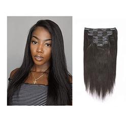 Lacerhair Real Remy Human Hair Light Yaki Clip in Hair Extensions Kinky Straight Natural Black Color For Fashion Black Women Dou