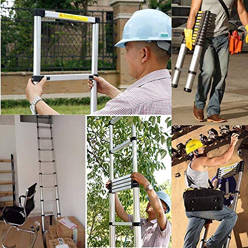 DICN 12.5FT Telescoping Ladders Extending Steps Aluminum 330LB Max Capacity Retractable Straight Ladder for Decoration Outdoor I