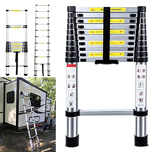 DICN 12.5FT Telescoping Ladders Extending Steps Aluminum 330LB Max Capacity Retractable Straight Ladder for Decoration Outdoor I