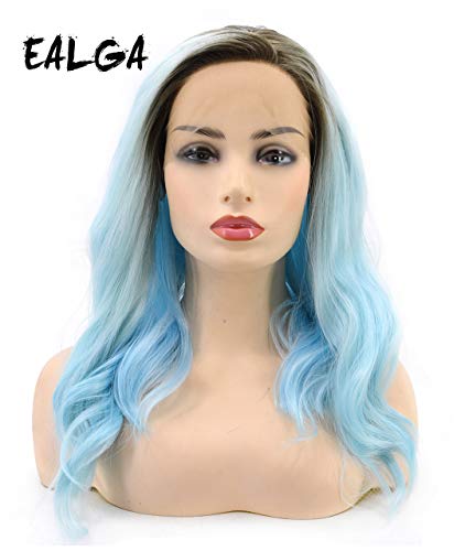 EALGA Zenith Ice Blue Wigs for Summer Baby Blue Hair Wig Ombre Brown Rooted  Light Blue