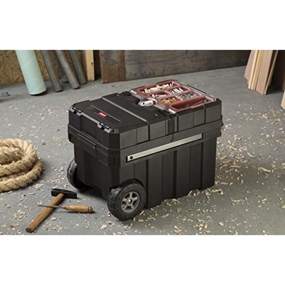Keter masterloader resin rolling tool box with locking system and removable bins Clearance