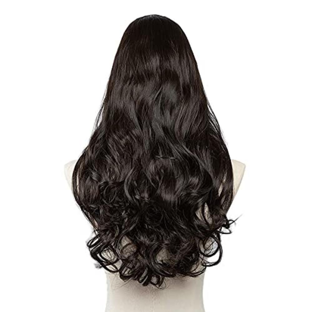 SARLA Black Brown U Part Full Head Hair Extensions Curly Wave Synthetic  Clip in Hair Wigs