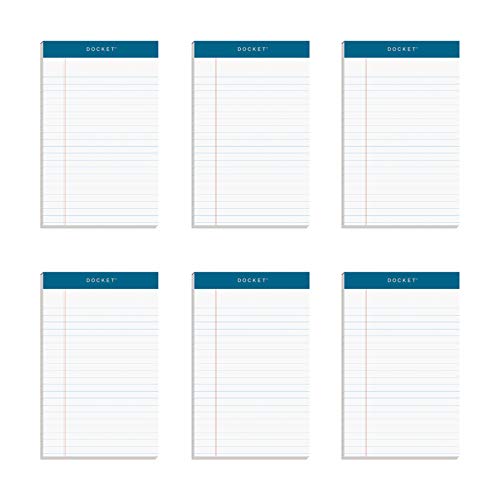 TOPS Docket Writing Tablet, 5 x 8 Inches, Perforated, White, Narrow Rule, 50 Sheets per Pad, 6 Pads per Pack (63366)