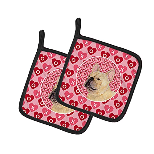 Caroline's Treasures SS4485PTHD French Bulldog Hearts Love & Valentines Day Portrait Pair of Pot Holders&#44; 7.5 x 3 x 7.5 in.