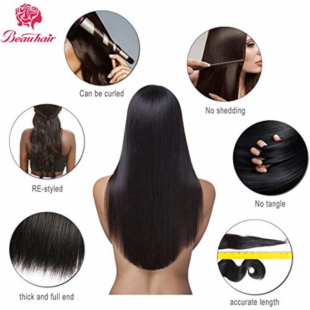 Beauhair Brazilian Straight Hair 3 Bundles with Lace Closure7A (20 22 24  +18 Free Part