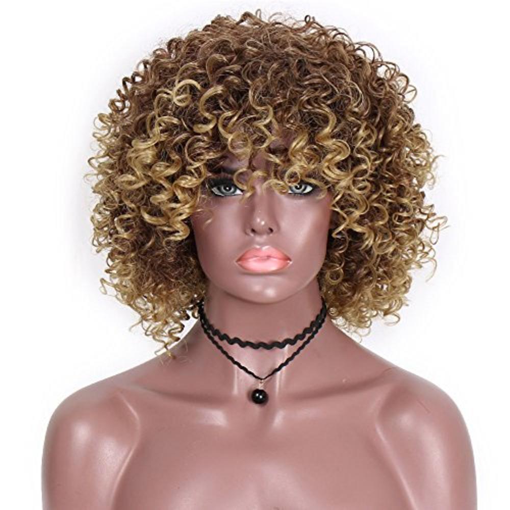 AISI QUEENS Afro Wigs For Black Women Short Kinky Curly Full Wigs Brown Mixed Blonde Synthetic Heat Resistant Wigs For African W