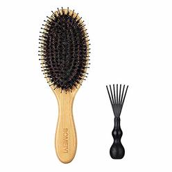 Bomeiyi Hair Brush, Natural Boar Bristle Hair Brush, Wooden Bamboo Hair Brush for Women Mens, Paddle Brush Curly Hair Brush for Thick Ha