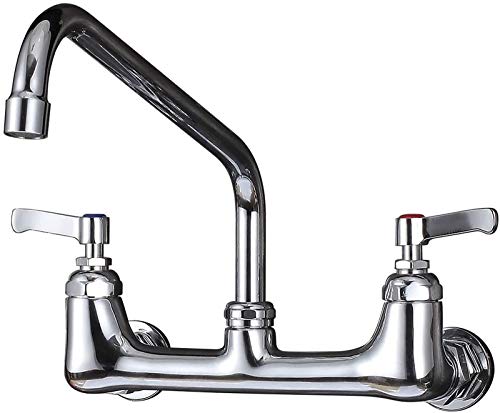 CWM Wall Mount Kitchen Faucet 8 Center Commercial Faucets with 12 Inch  Swivel Spout