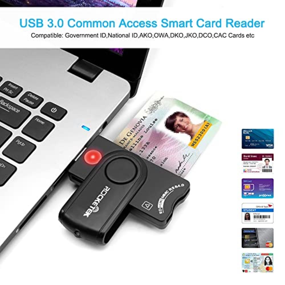 Rocketek USB Smart Card Reader, Rocketek Memory Card Reader with SDHC/SDXC/SD Card Reader & Micro SD Card Reader for SIM and MMC RS & 4.0