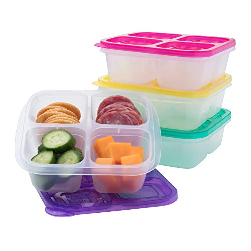 EasyLunchboxes - Bento Snack Boxes - Reusable 4-Compartment Food Containers for School, Work and Travel, Set of 4, Brights