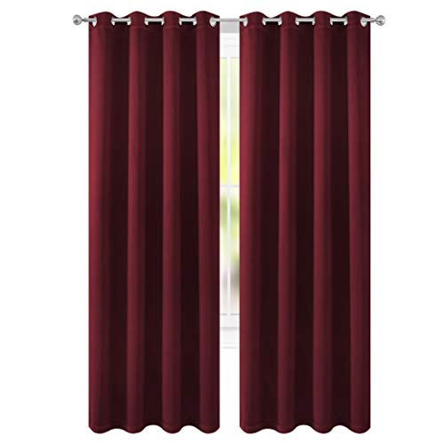 FLOWEROOM Blackout Curtains Thermal Insulated Draperies with Grommet for Bedroom, Burgundy Red, 52 by 84 inch, 2 Panels