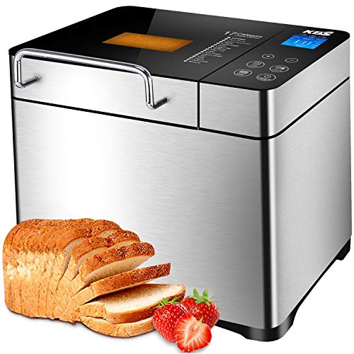 KBS Large 17-in-1?Bread Machine, 2LB?All Stainless Steel Bread Maker with Auto Fruit Nut Dispenser, Nonstick Ceramic Pan, Full T