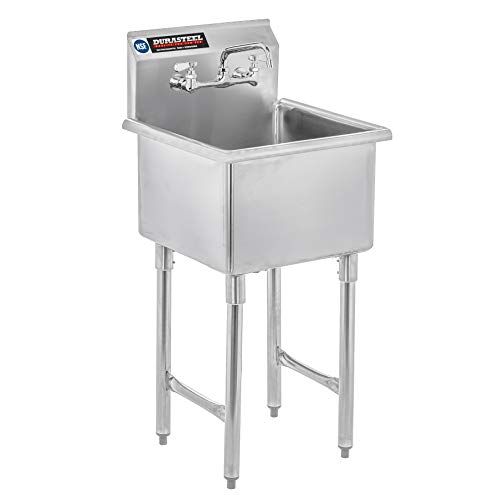 Durasteel Stainless Steel Prep & Utility Sink - DuraSteel 1 Compartment Commercial Kitchen Sink - NSF Certified - Single 18" x 18" Inner T